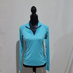 Athleta shirt Intrepid Sun Shield running athleisure turquoise blue gym workout